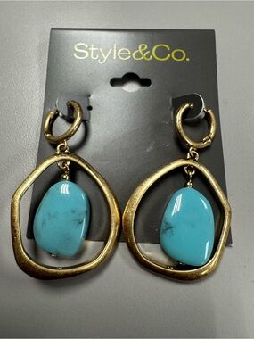 Style & Co. Gold Hoop Earrings with Turquoise Blue Stone Drops